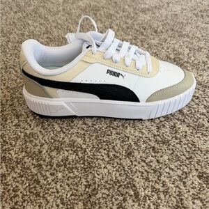 Puma Carina Mia White and Beige Sneakers
